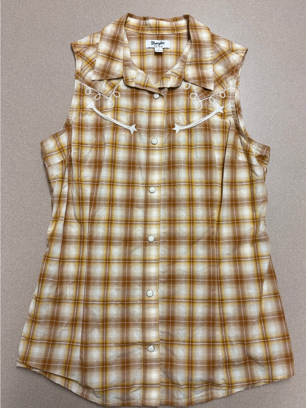 Wrangler Retro Yellow and Brown Plaid Short-Sleeve Western Shirt